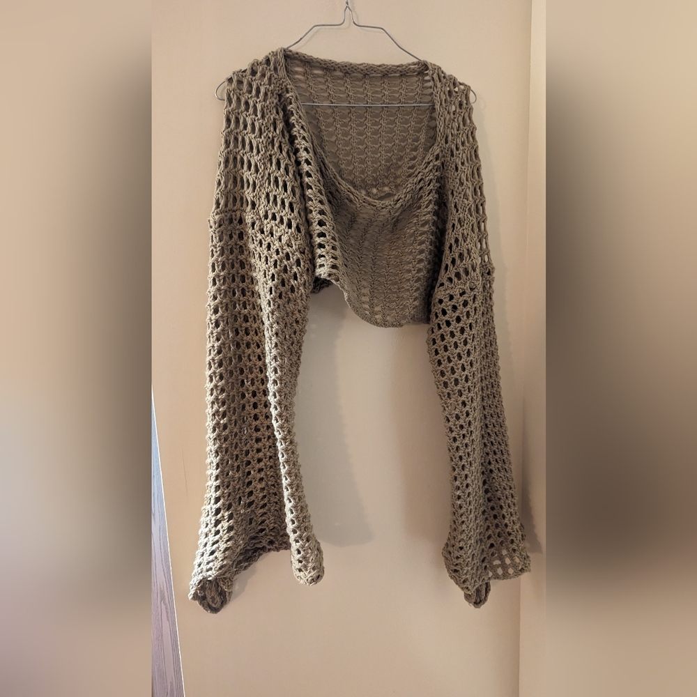 Beige crochet shawl shrug